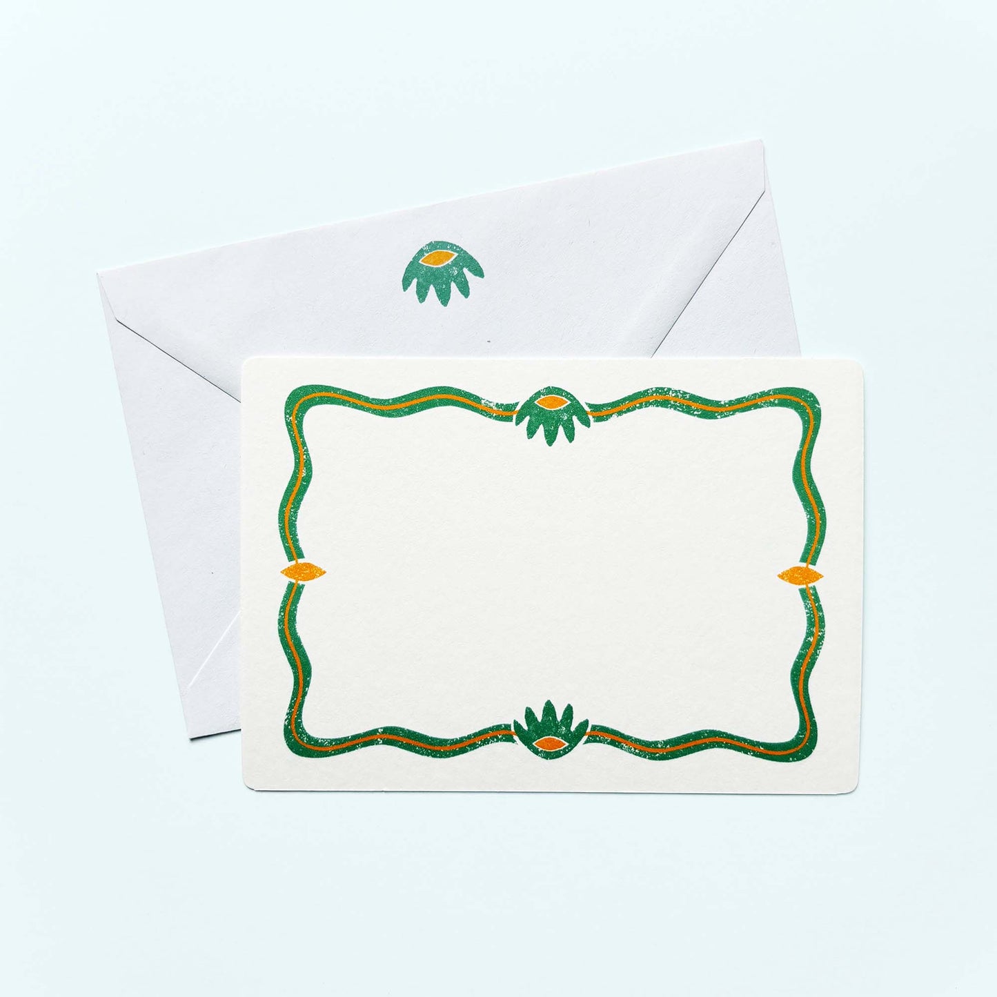 Set of 12 Note Cards And Envelopes - Stamped in Green