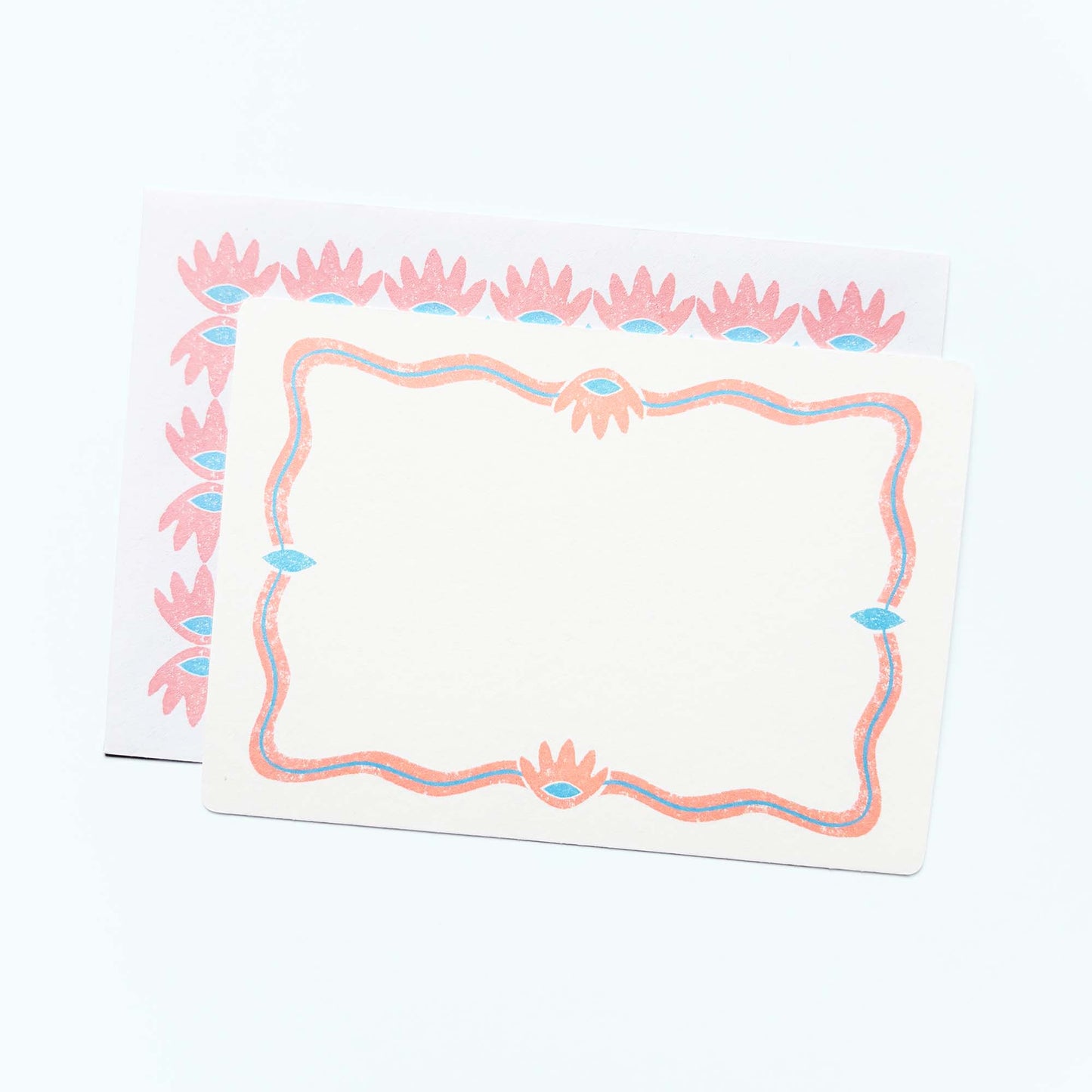 Set of 12 Note Cards And Envelopes - Stamped in Pink