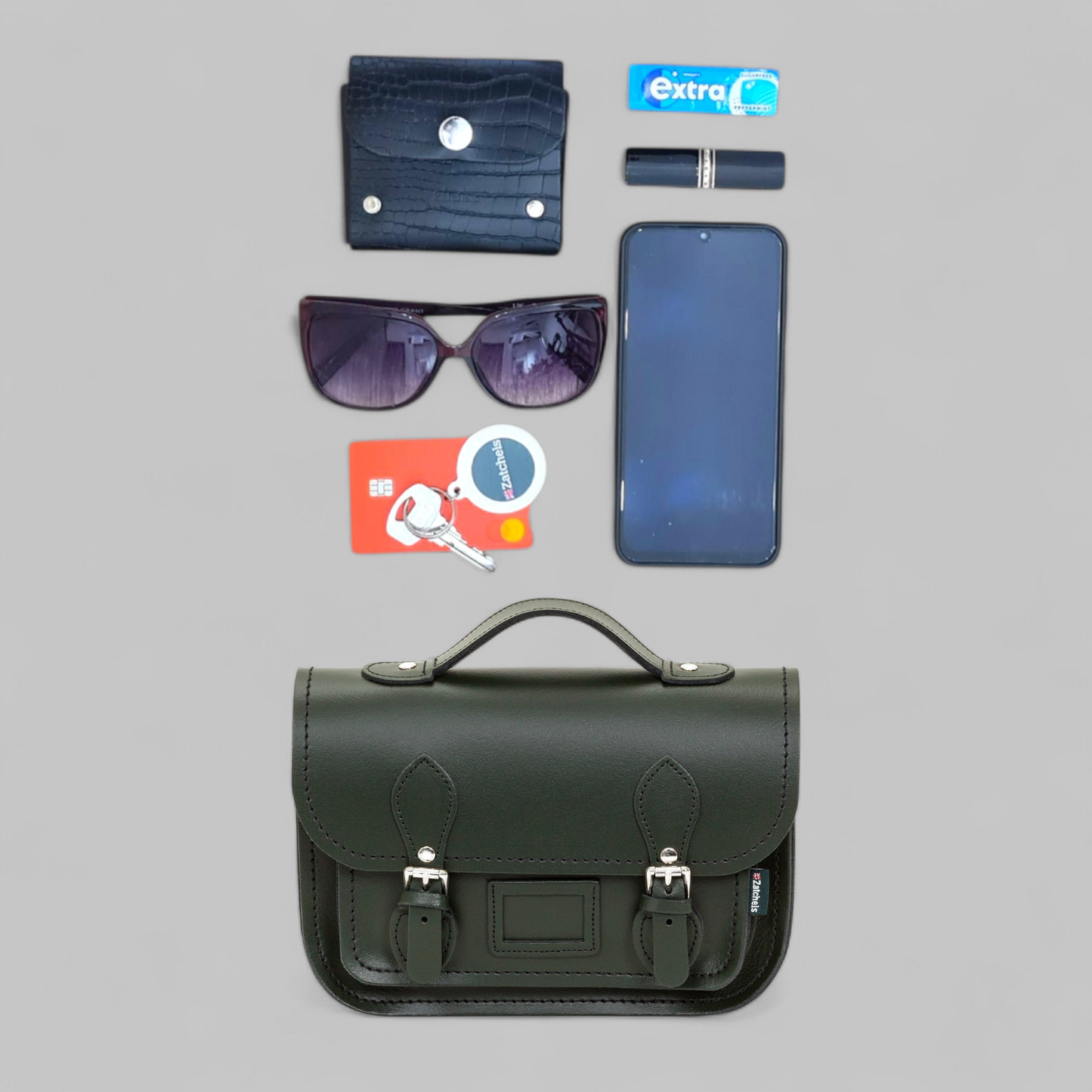 Leather Midi Satchel - Pine