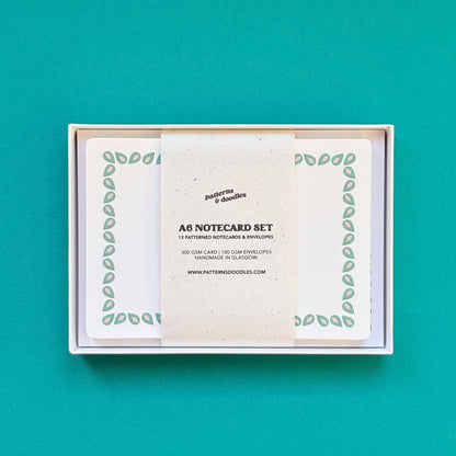Set of 12 Note Cards with Printed Envelopes - Coco Green & Pink