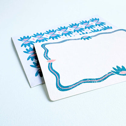 Set of 12 Note Cards And Envelopes - Stamped in Blue