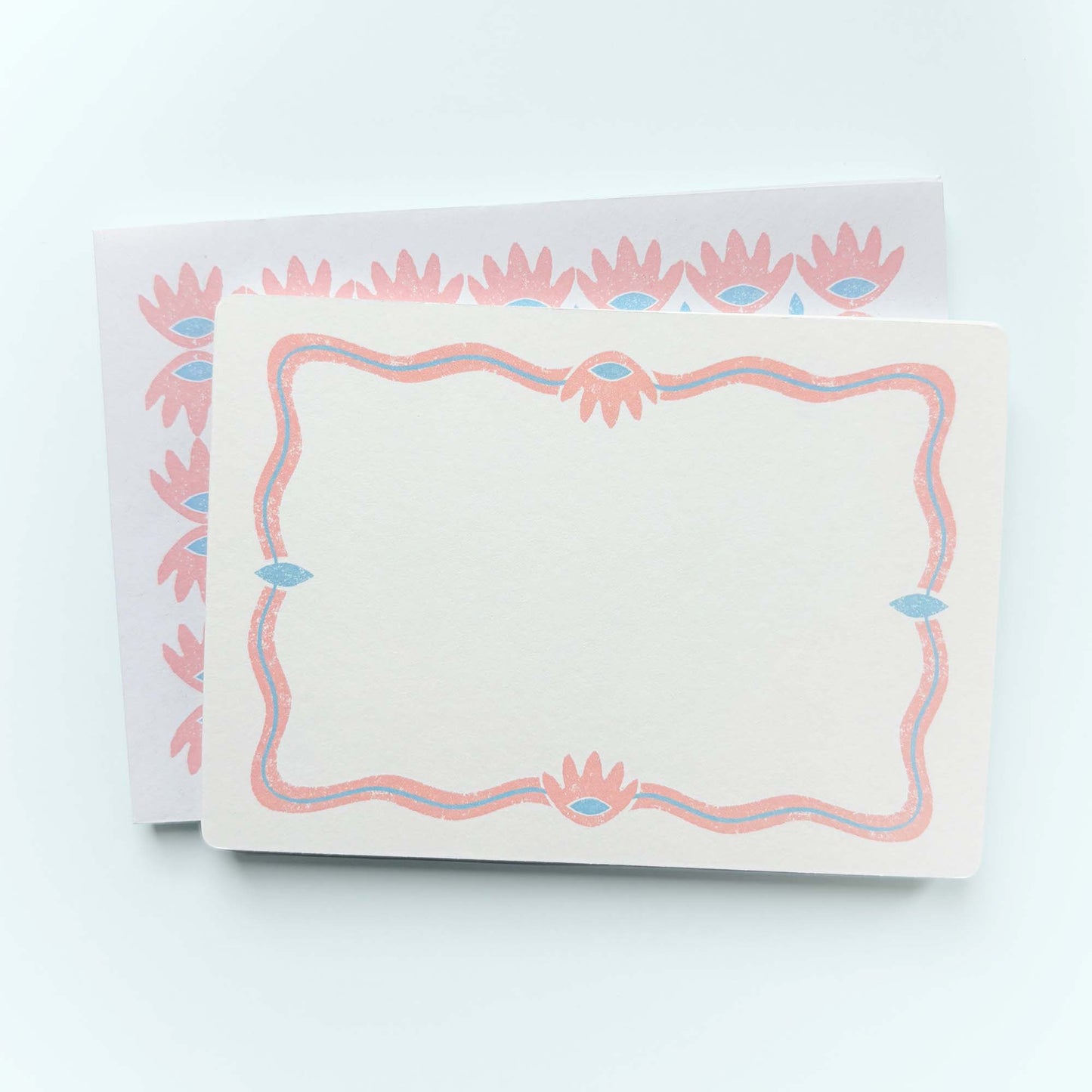 Set of 12 Note Cards And Envelopes - Stamped in Pink