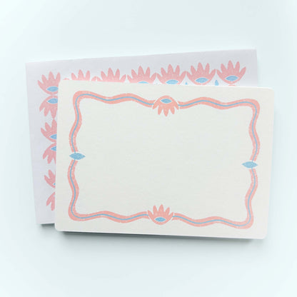 Set of 12 Note Cards And Envelopes - Stamped in Pink