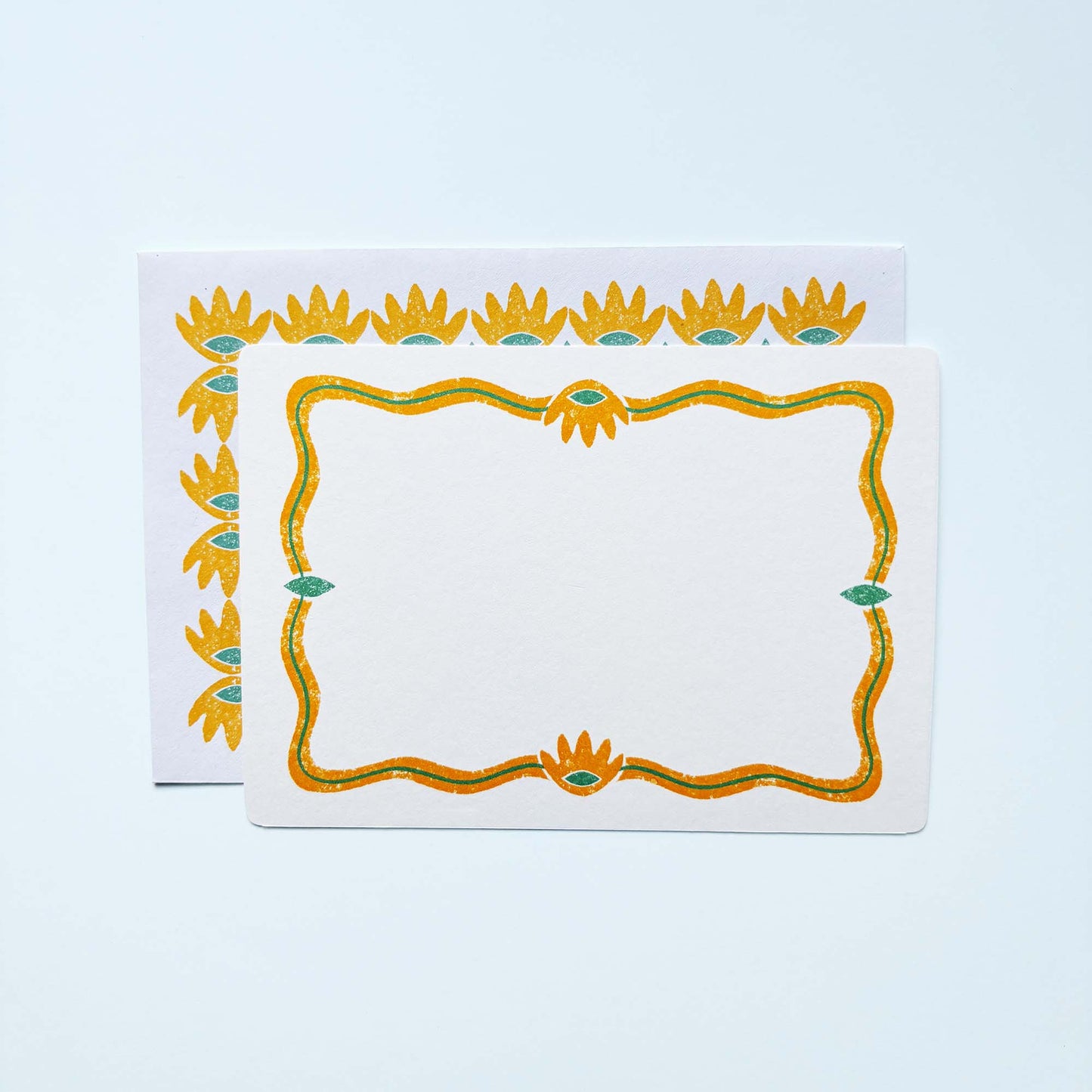 Set of 12 Note Cards And Envelopes - Stamped in Yellow