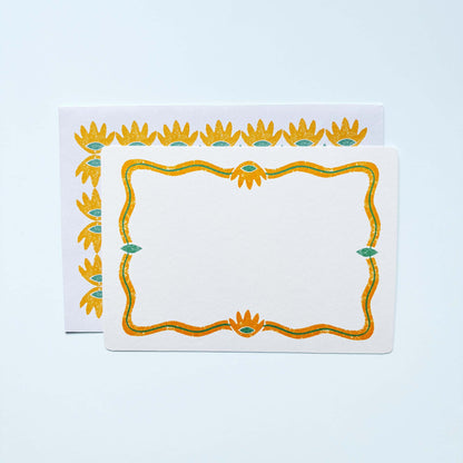 Set of 12 Note Cards And Envelopes - Stamped in Yellow