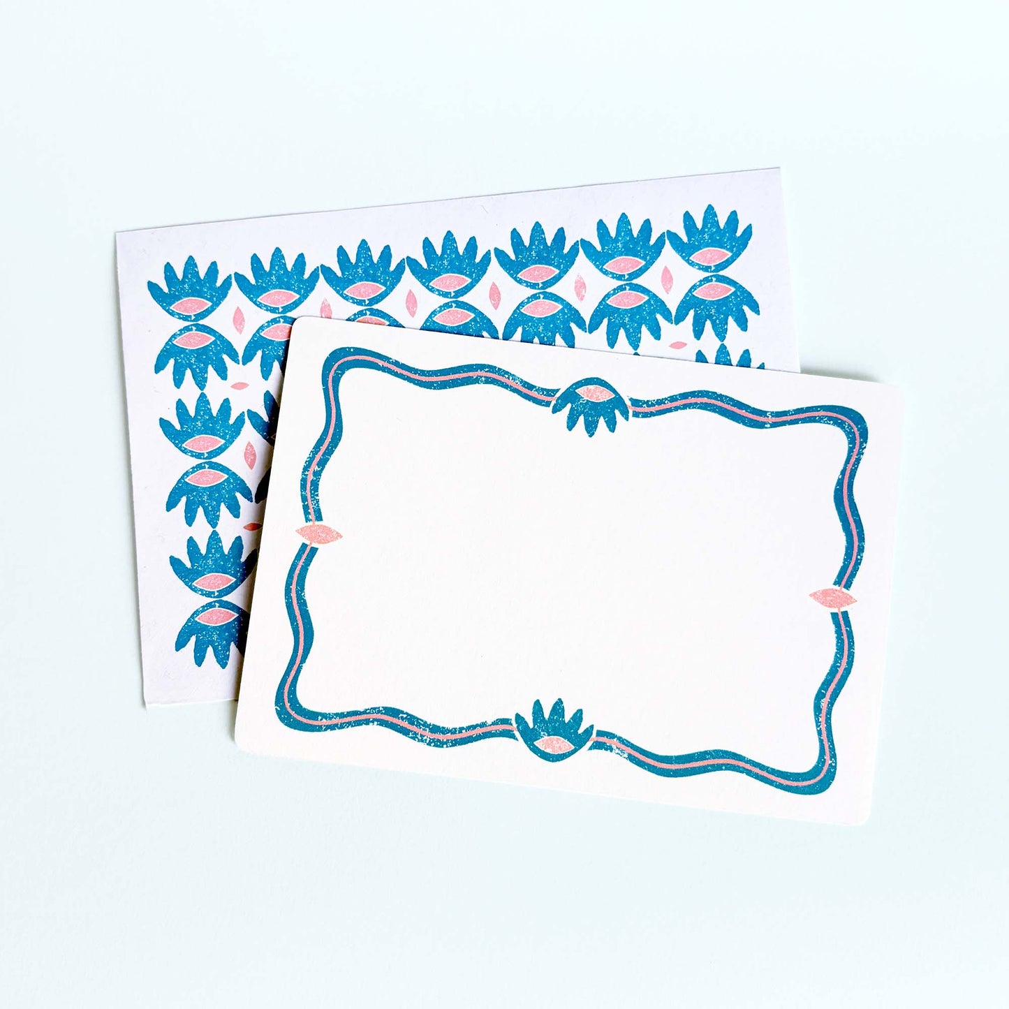 Set of 12 Note Cards And Envelopes - Stamped in Blue