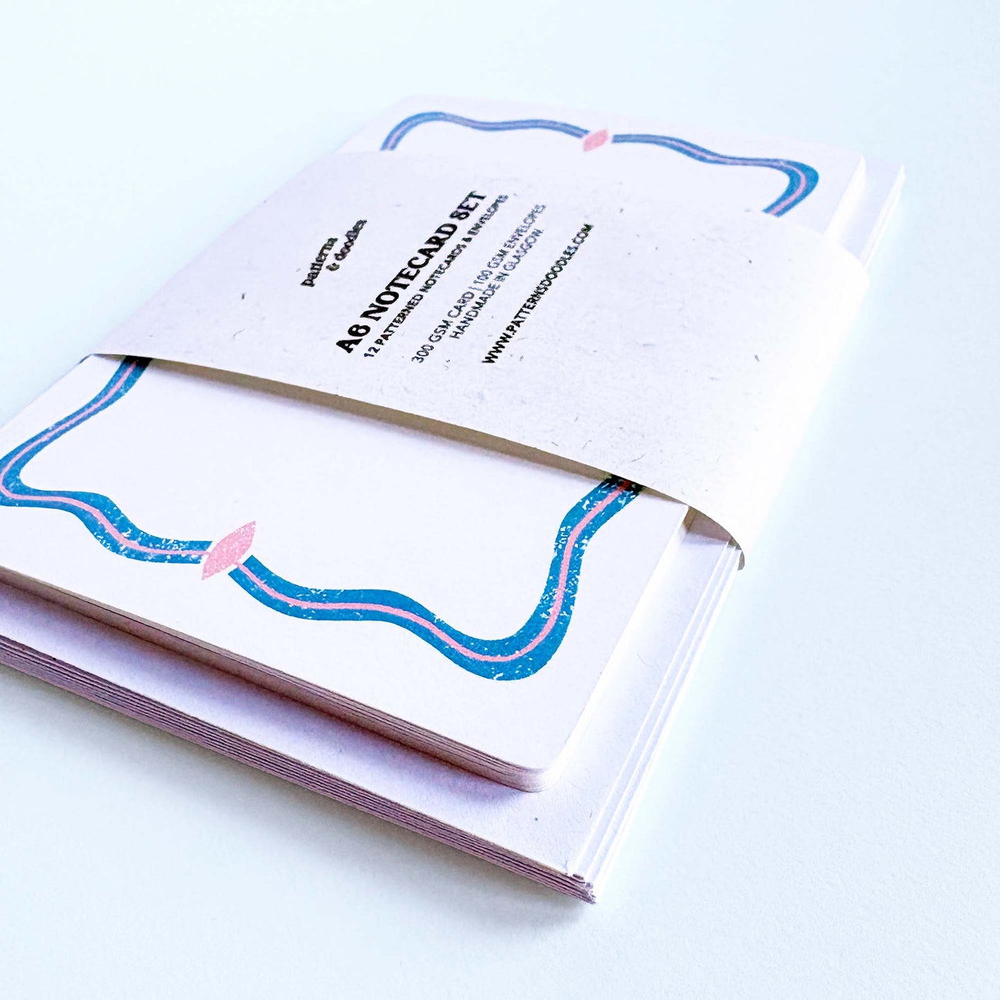 Set of 12 Note Cards And Envelopes - Stamped in Blue