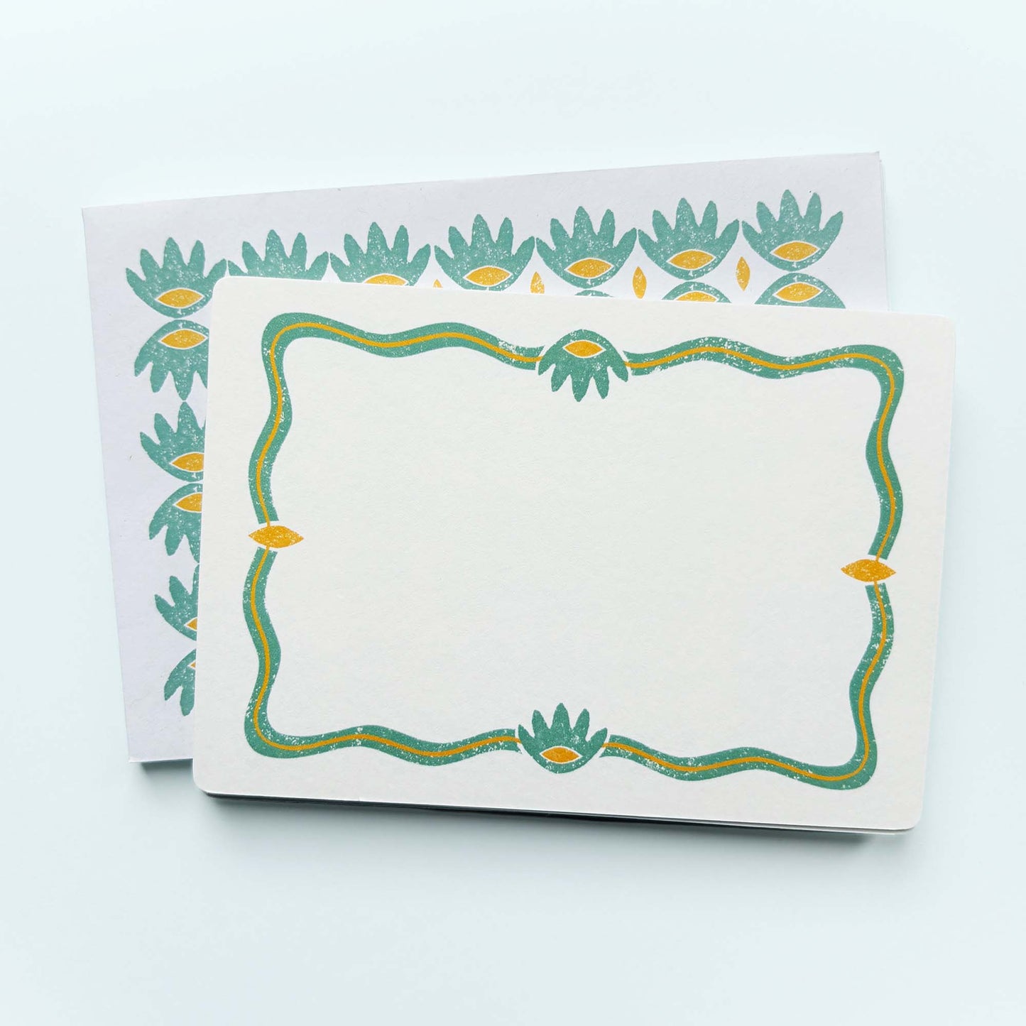 Set of 12 Note Cards And Envelopes - Stamped in Green
