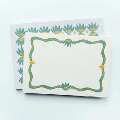 Set of 12 Note Cards And Envelopes - Stamped in Green