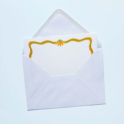 Set of 12 Note Cards And Envelopes - Stamped in Yellow