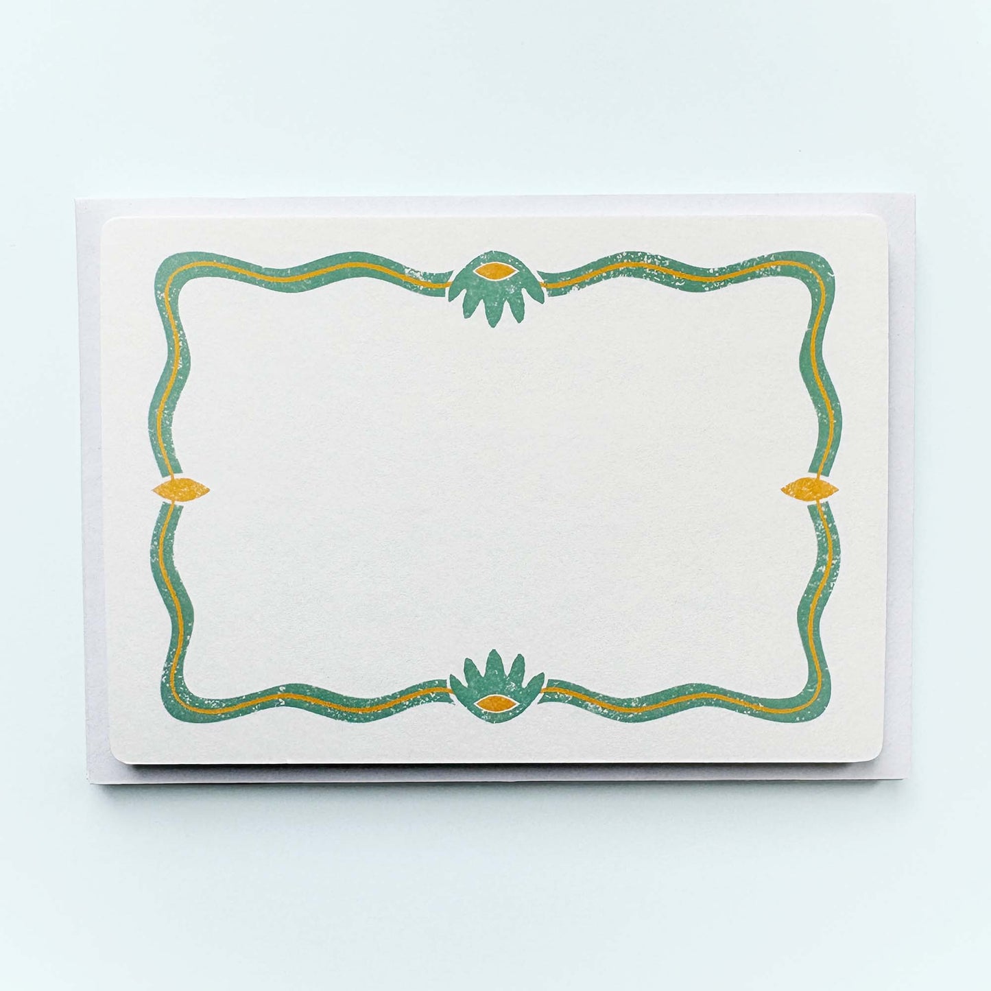 Set of 12 Note Cards And Envelopes - Stamped in Green