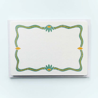 Set of 12 Note Cards And Envelopes - Stamped in Green