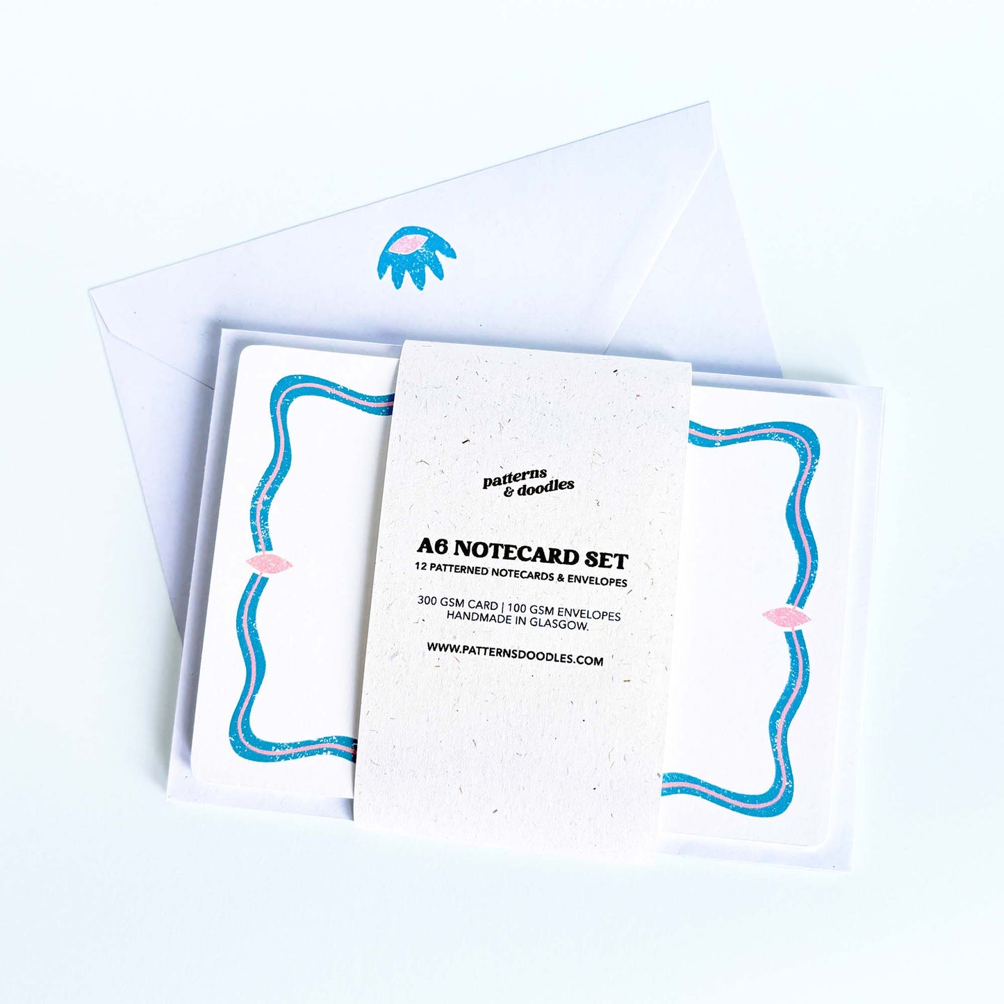Set of 12 Note Cards And Envelopes - Stamped in Blue
