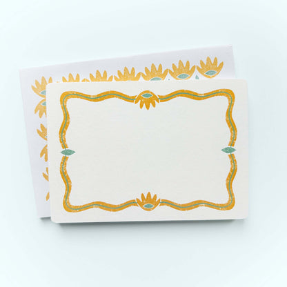 Set of 12 Note Cards And Envelopes - Stamped in Yellow