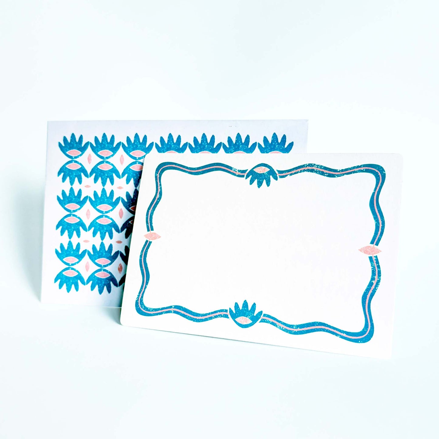 Set of 12 Note Cards And Envelopes - Stamped in Blue