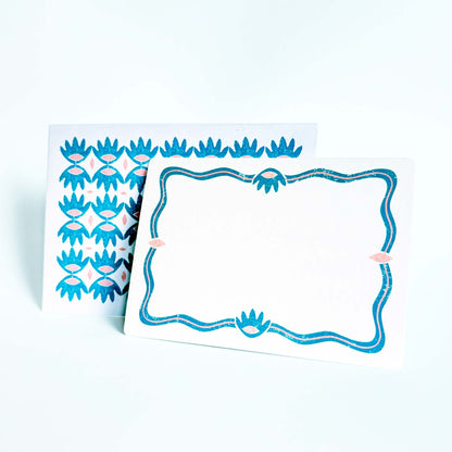 Set of 12 Note Cards And Envelopes - Stamped in Blue