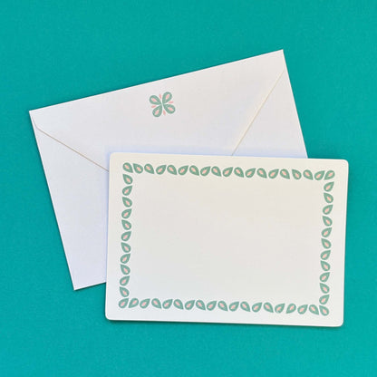 Set of 12 Note Cards with Printed Envelopes - Coco Green & Pink