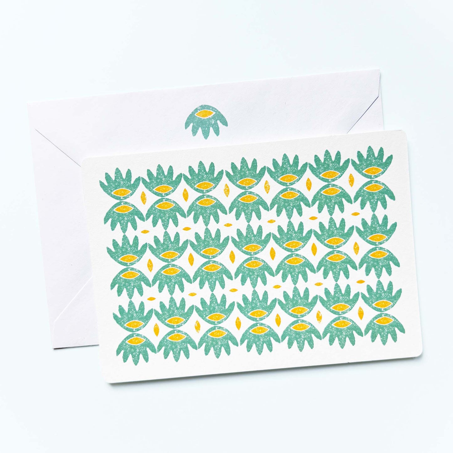 Set of 12 Note Cards And Envelopes - Stamped in Green