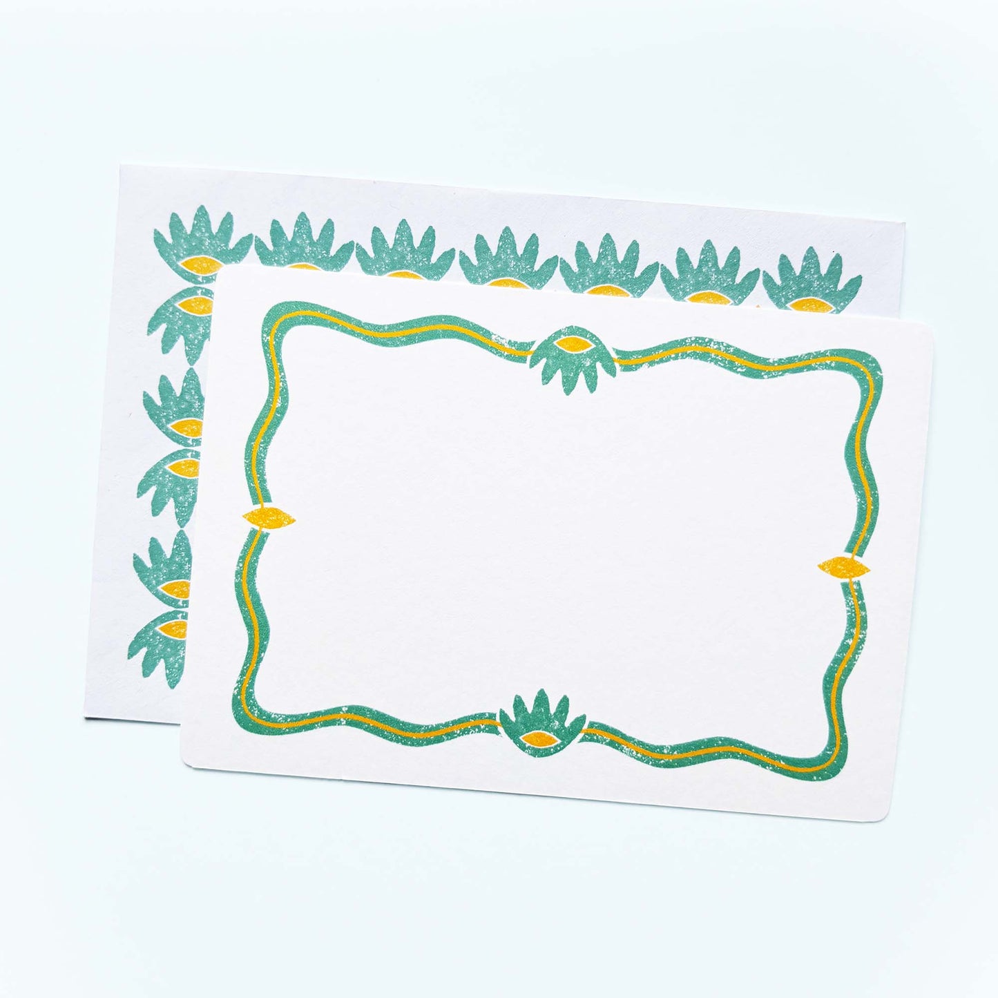 Set of 12 Note Cards And Envelopes - Stamped in Green