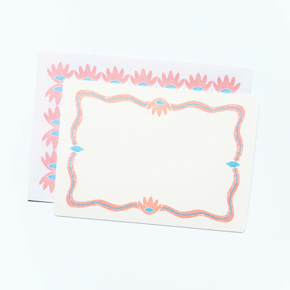 Set of 12 Note Cards And Envelopes - Stamped in Pink