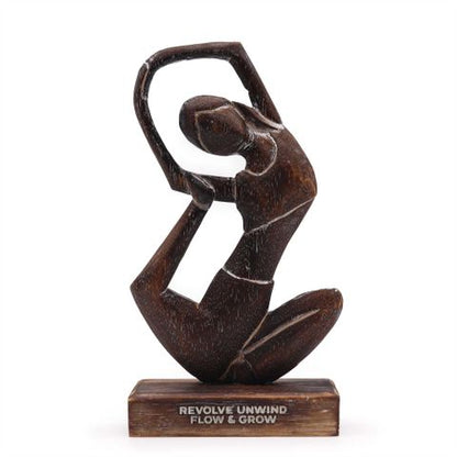 Wooden Yoga Lady | Revolved Pose | Antique Finish