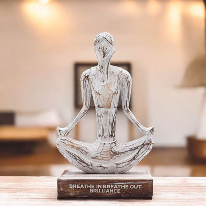 Wooden Yoga Lady | Easy Pose | Whitewash