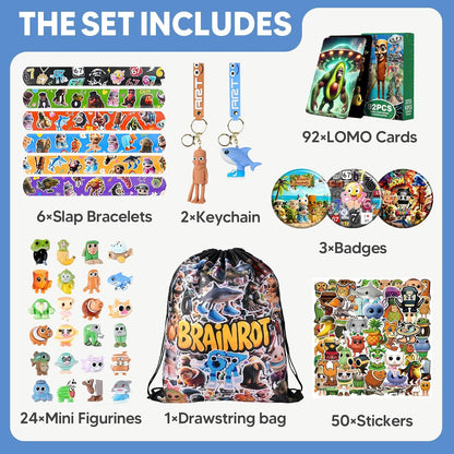 Italian Brainrot Steal a Brain Rot 136 PCS Gift Set With 24Tralalero Tralala Figurines LOMO Cards Keychains, 67 Meme backpack & More | Christmas Gifts for Meme Fans