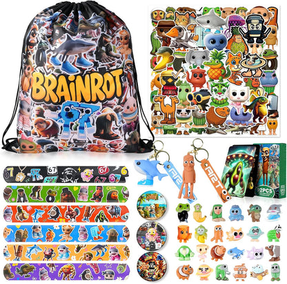 Italian Brainrot Steal a Brain Rot 136 PCS Gift Set With 24Tralalero Tralala Figurines LOMO Cards Keychains, 67 Meme backpack & More | Christmas Gifts for Meme Fans