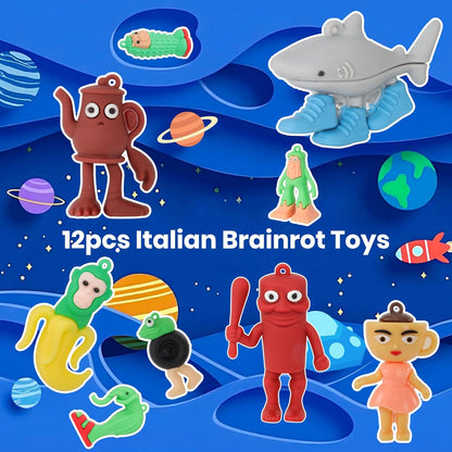 12 PCS Italian Brainrot Toys, Tralalero Tralala Action Figure, Steal a Brainrot Meme Shark Figures Toys 2.5in, Funny Animals, Unique Key Chain Decor Gifts for Fans Office Room Figurine Decorative Dolls
