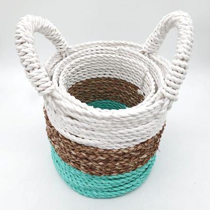 Set of 3 Green Seagrass Storage Baskets 14-16-17 cm