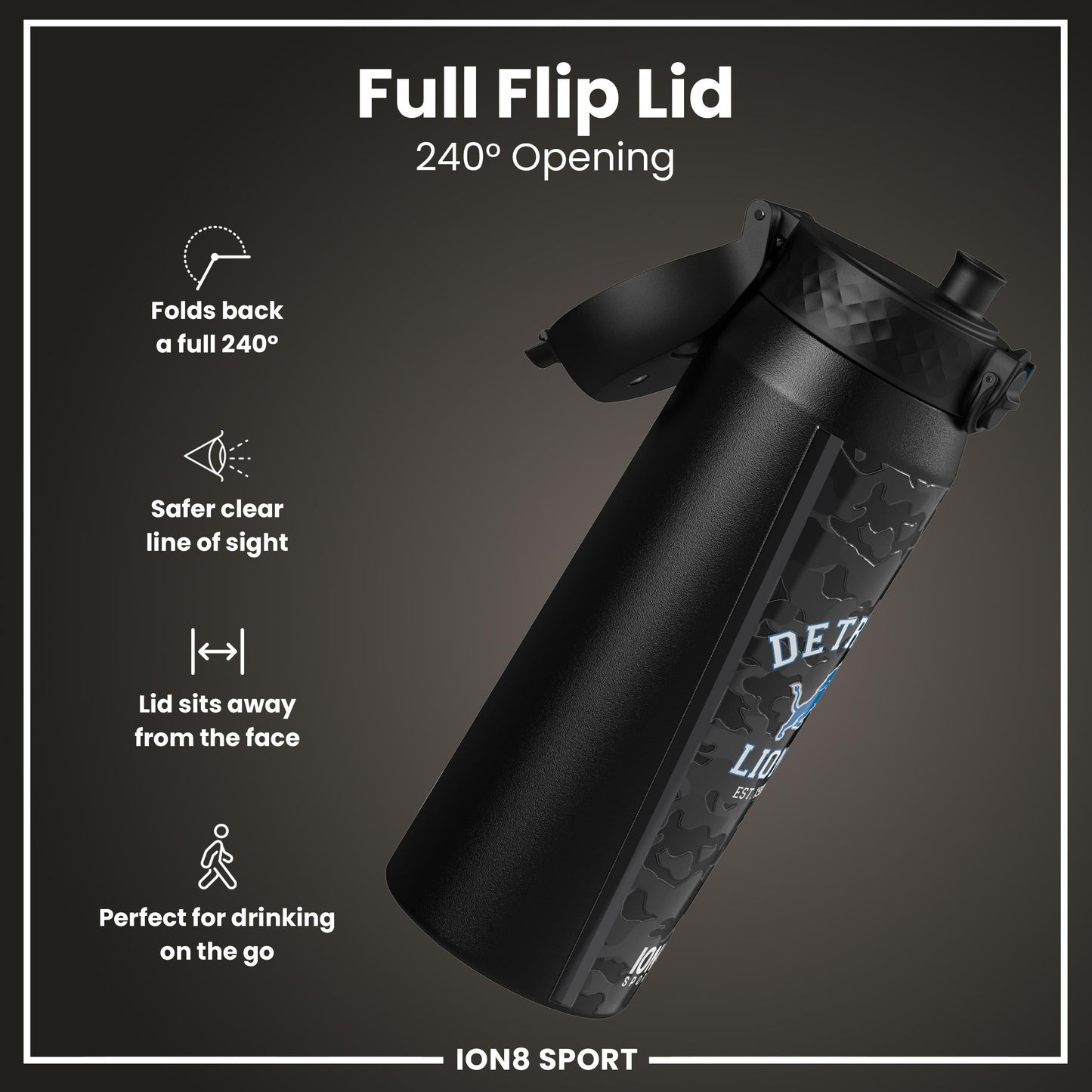 NFL x ION8 Insulated Steel Water Bottle, NFL Lions, 750ml (24oz)
