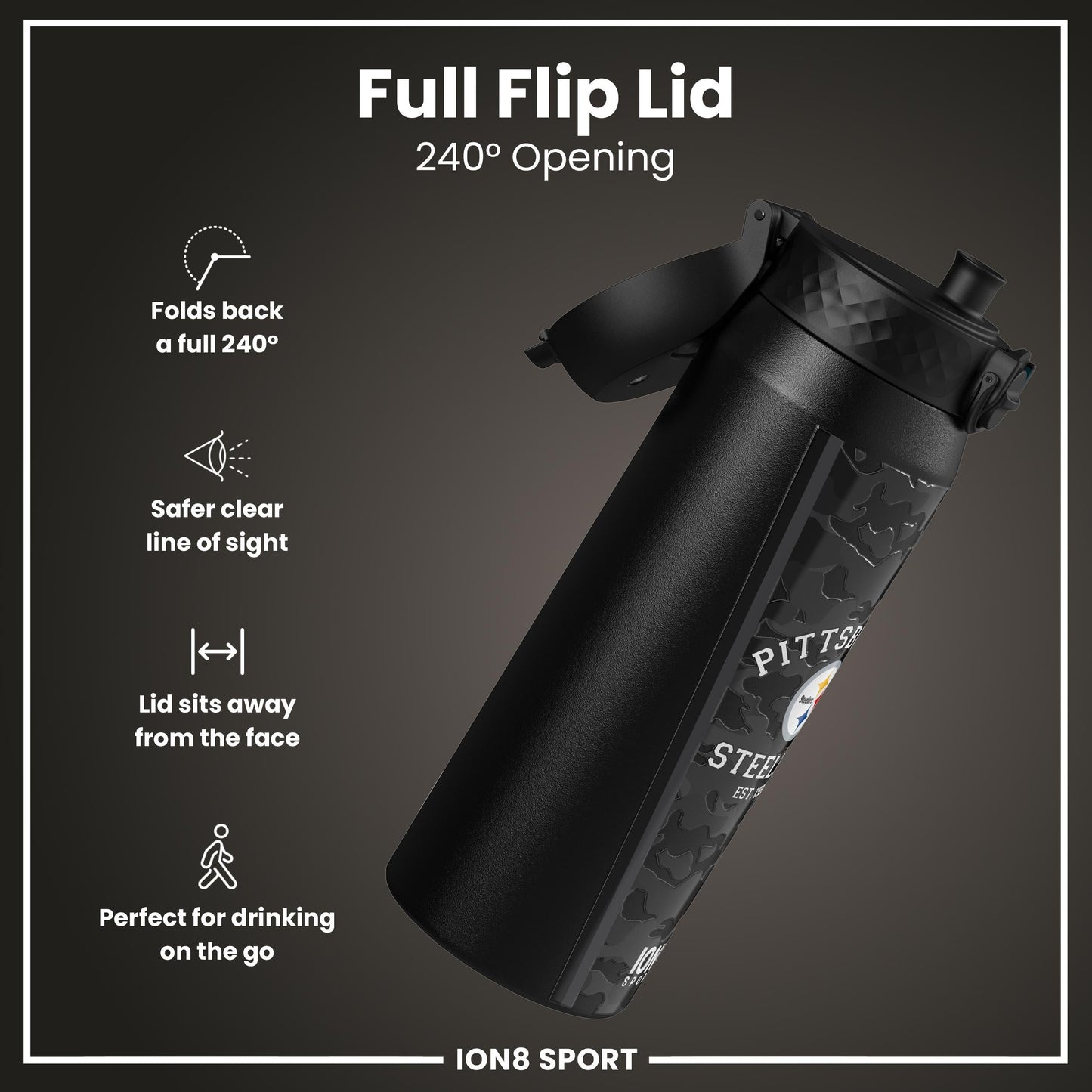 NFL x ION8 Insulated Steel Water Bottle, NFL Steelers, 750ml (24oz)