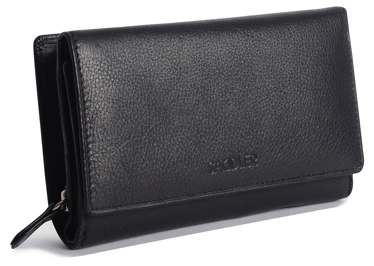 SADDLER PAULA Handmade Leather Trifold Purse – RFID Protected | 8 Card Slots, ID Window & Rear Zip Pocket | Gift Boxed