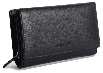 SADDLER PAULA Handmade Leather Trifold Purse – RFID Protected | 8 Card Slots, ID Window & Rear Zip Pocket | Gift Boxed