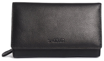 SADDLER PAULA Handmade Leather Trifold Purse – RFID Protected | 8 Card Slots, ID Window & Rear Zip Pocket | Gift Boxed