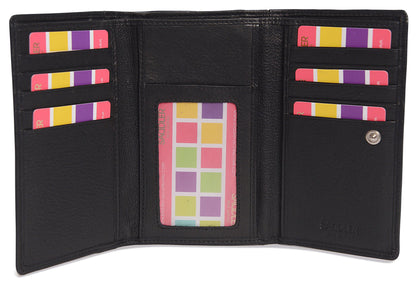 SADDLER PAULA Handmade Leather Trifold Purse – RFID Protected | 8 Card Slots, ID Window & Rear Zip Pocket | Gift Boxed