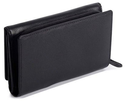 SADDLER PAULA Handmade Leather Trifold Purse – RFID Protected | 8 Card Slots, ID Window & Rear Zip Pocket | Gift Boxed