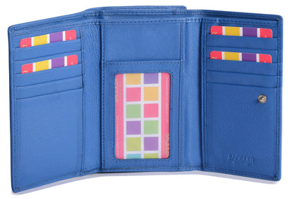 SADDLER PAULA Handmade Leather Trifold Purse – RFID Protected | 8 Card Slots, ID Window & Rear Zip Pocket | Gift Boxed