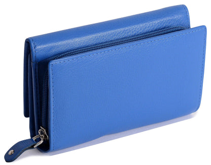 SADDLER PAULA Handmade Leather Trifold Purse – RFID Protected | 8 Card Slots, ID Window & Rear Zip Pocket | Gift Boxed