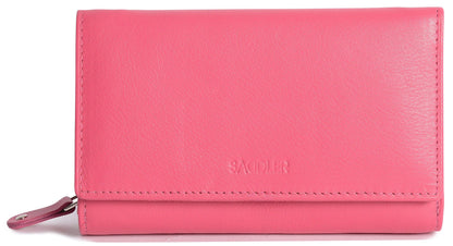 SADDLER PAULA Handmade Leather Trifold Purse – RFID Protected | 8 Card Slots, ID Window & Rear Zip Pocket | Gift Boxed