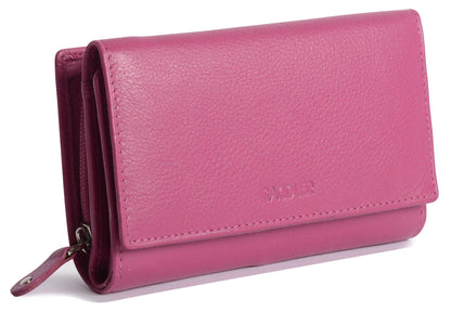 SADDLER PAULA Handmade Leather Trifold Purse – RFID Protected | 8 Card Slots, ID Window & Rear Zip Pocket | Gift Boxed