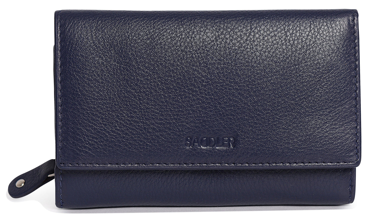 SADDLER PAULA Handmade Leather Trifold Purse – RFID Protected | 8 Card Slots, ID Window & Rear Zip Pocket | Gift Boxed