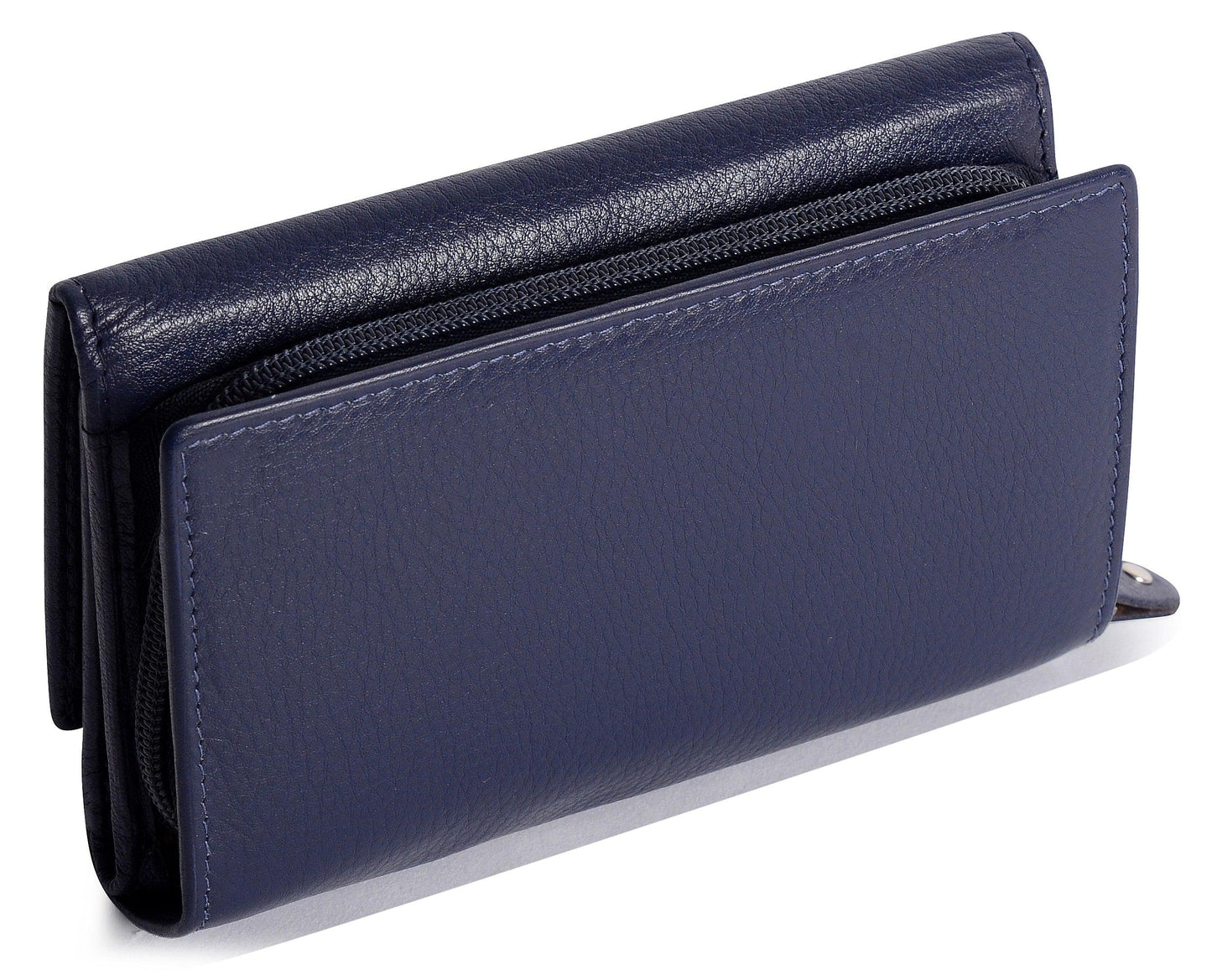 SADDLER PAULA Handmade Leather Trifold Purse – RFID Protected | 8 Card Slots, ID Window & Rear Zip Pocket | Gift Boxed