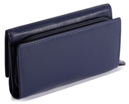 SADDLER PAULA Handmade Leather Trifold Purse – RFID Protected | 8 Card Slots, ID Window & Rear Zip Pocket | Gift Boxed