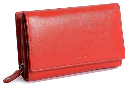SADDLER PAULA Handmade Leather Trifold Purse – RFID Protected | 8 Card Slots, ID Window & Rear Zip Pocket | Gift Boxed