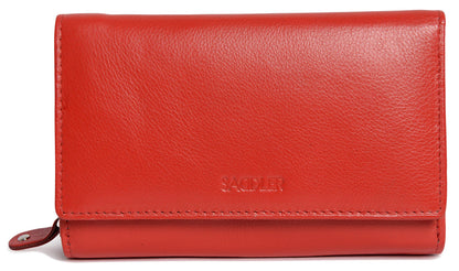 SADDLER PAULA Handmade Leather Trifold Purse – RFID Protected | 8 Card Slots, ID Window & Rear Zip Pocket | Gift Boxed