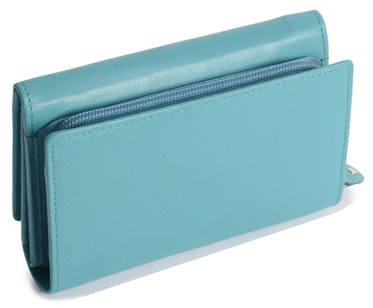 SADDLER PAULA Handmade Leather Trifold Purse – RFID Protected | 8 Card Slots, ID Window & Rear Zip Pocket | Gift Boxed