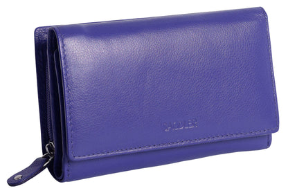 SADDLER PAULA Handmade Leather Trifold Purse – RFID Protected | 8 Card Slots, ID Window & Rear Zip Pocket | Gift Boxed