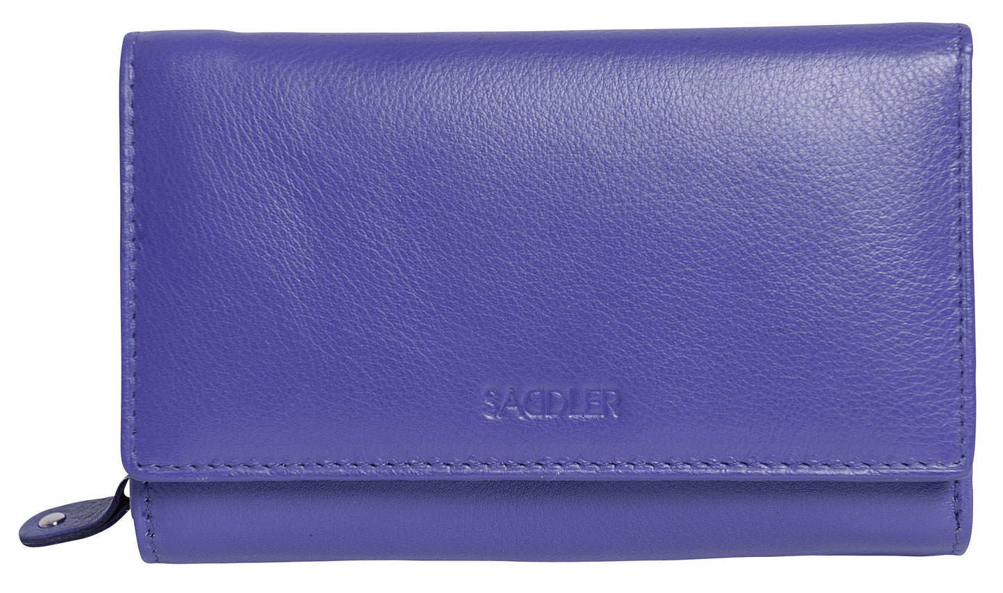 SADDLER PAULA Handmade Leather Trifold Purse – RFID Protected | 8 Card Slots, ID Window & Rear Zip Pocket | Gift Boxed