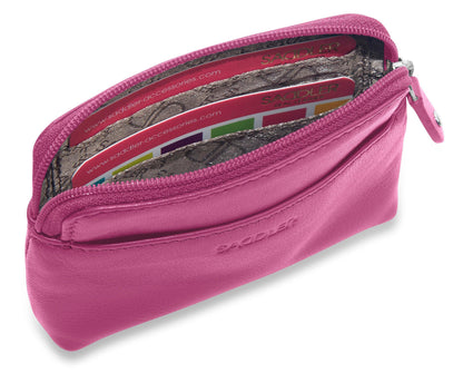 Compact Leather Zip-Top Purse "Pia" – Handmade by Saddler | RFID Protected & Gift Boxed | Multi-Functional Card, Coin & Key Holder
